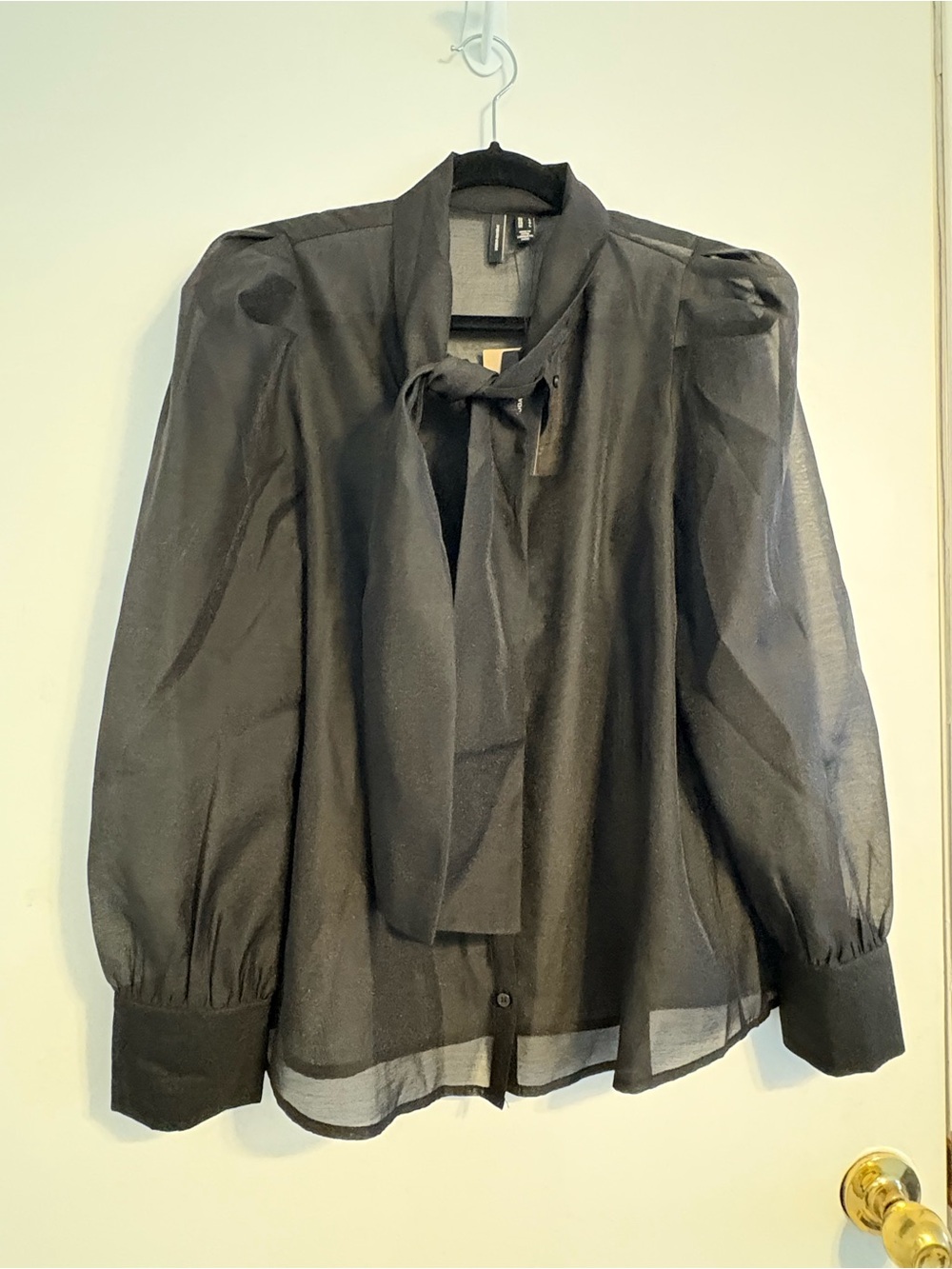 Vero Moda Black Semi-Sheer Button Blouse with Scarf Collar - Picture 7 of 8